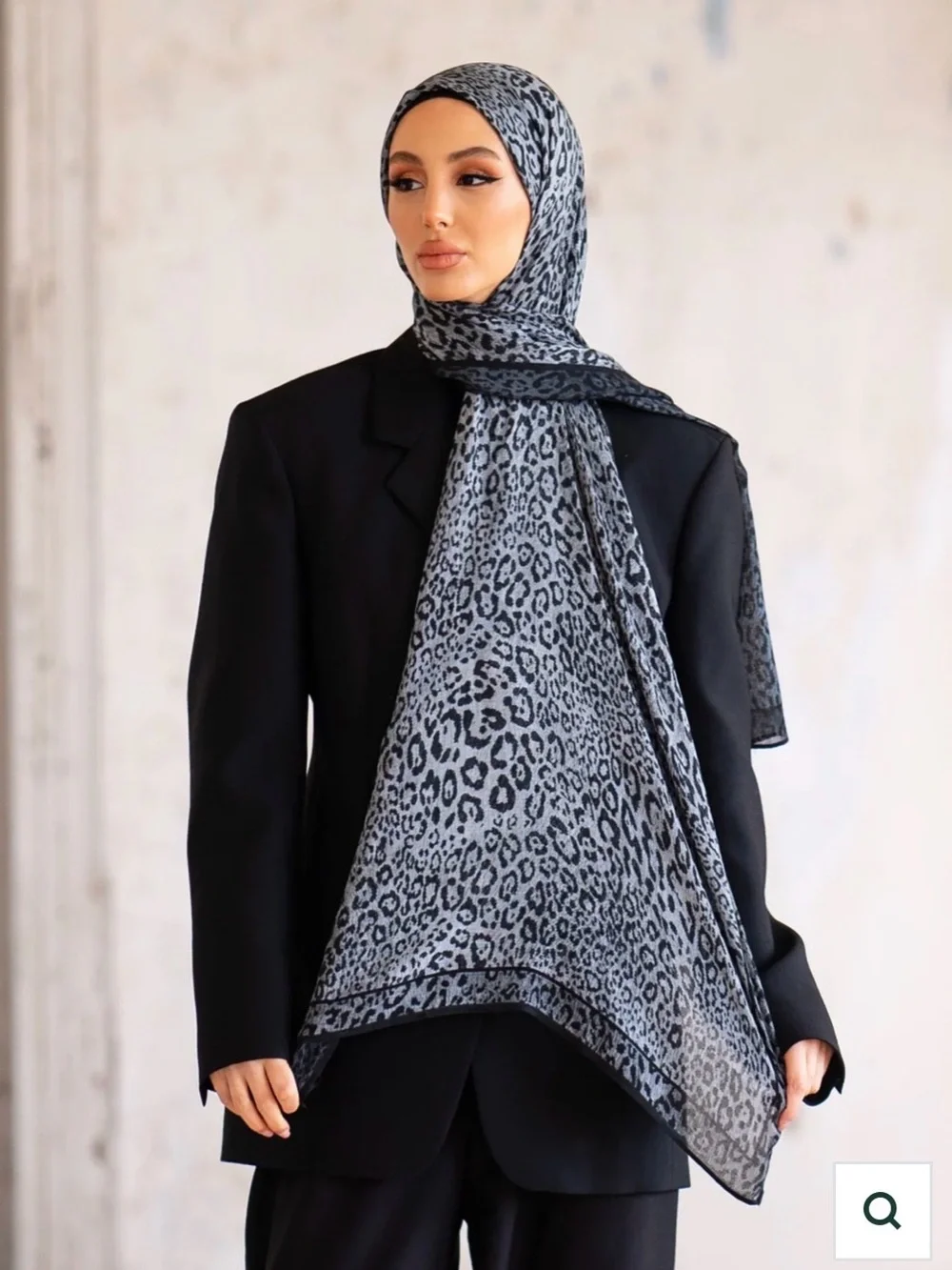 Klay Black Leopard Modal Hijab – Grey Animal Print Scarf